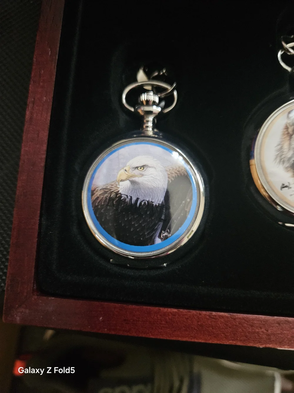 Silver Pocket Watch Set in Dark Wood Presentation Box